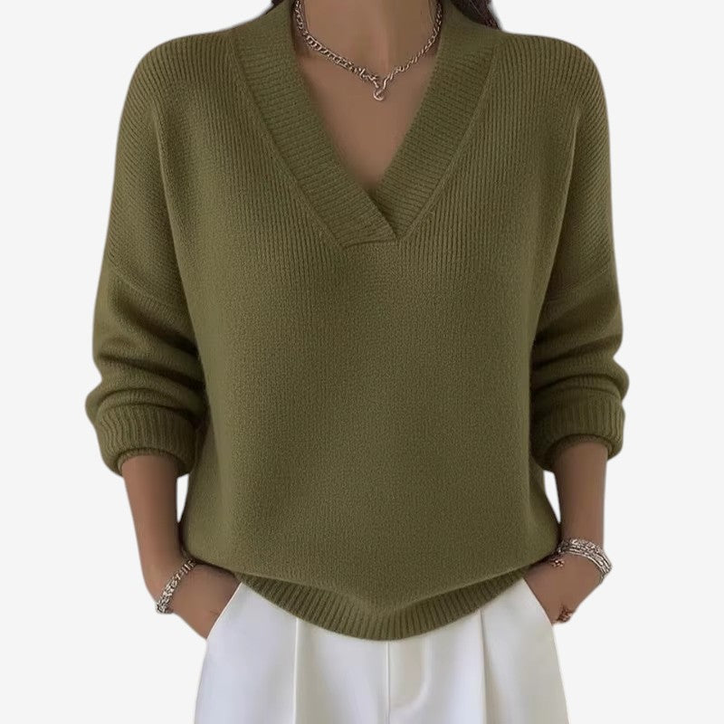Pull donna a collo V a coste