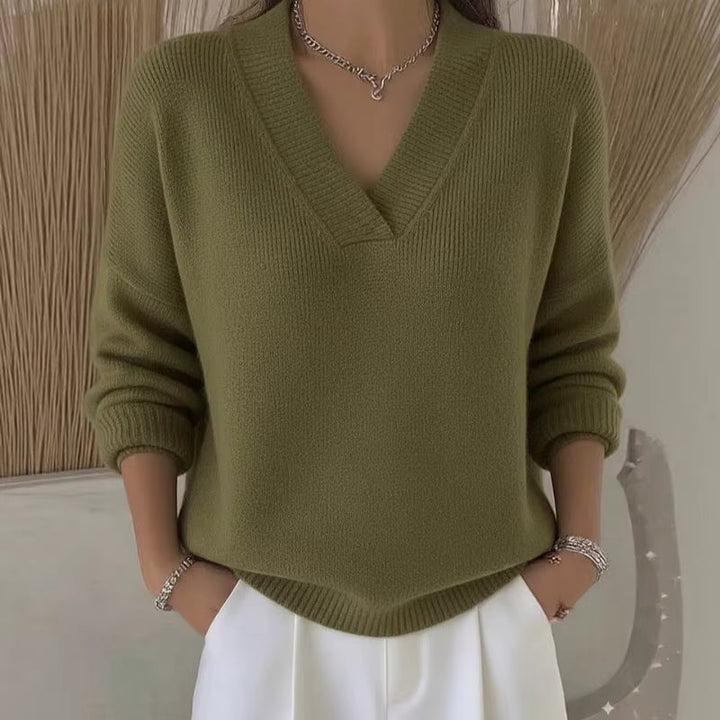 Pull donna a collo V a coste