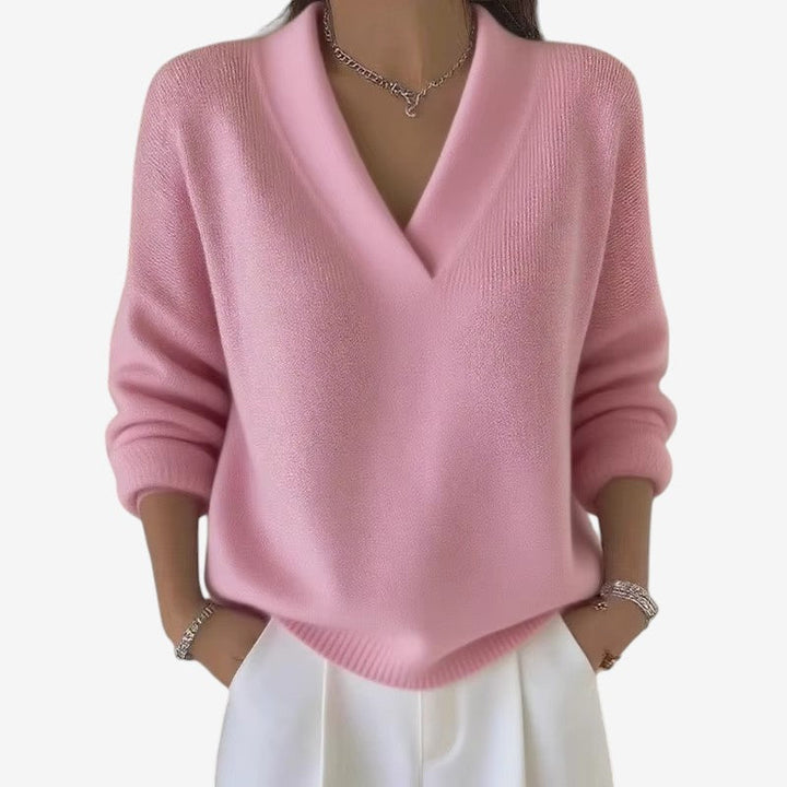 Pull donna a collo V a coste