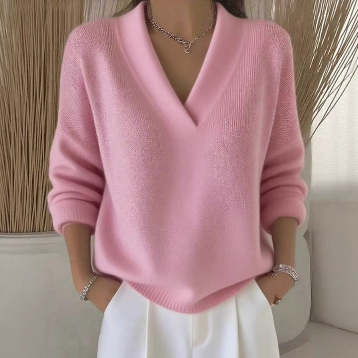Pull donna a collo V a coste