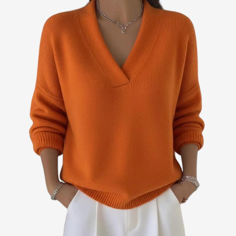 Pull donna a collo V a coste
