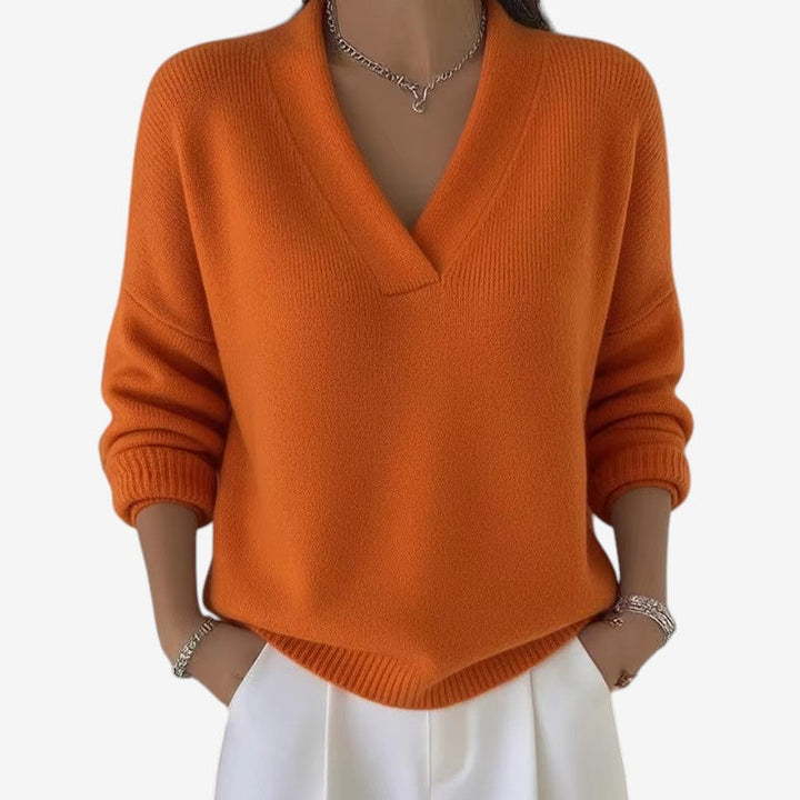 Pull donna a collo V a coste