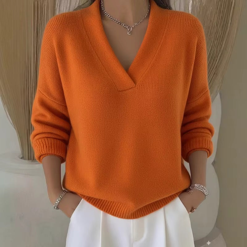 Pull donna a collo V a coste