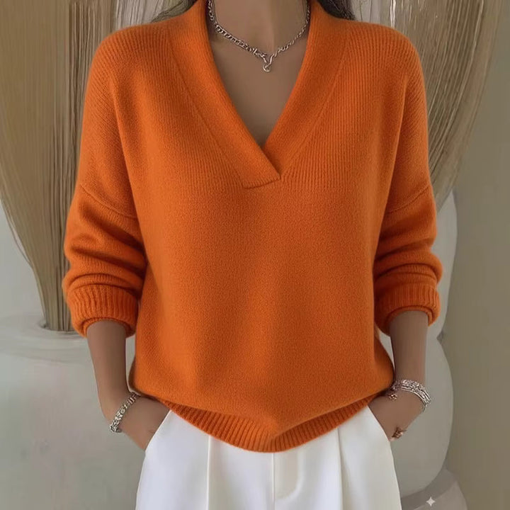 Pull donna a collo V a coste