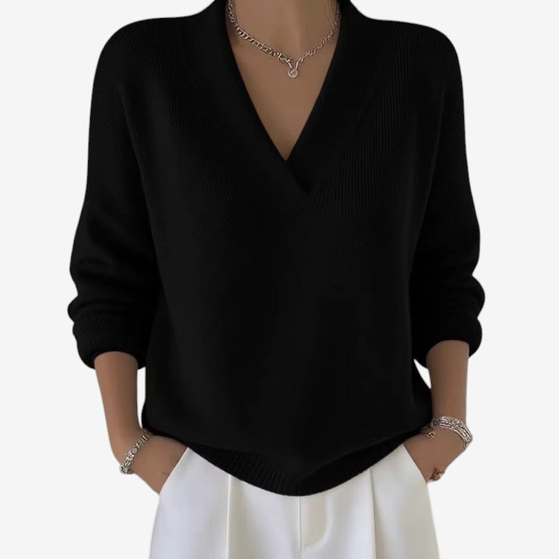 Pull donna a collo V a coste