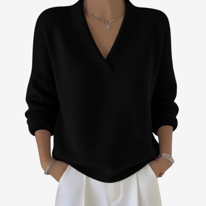 Pull donna a collo V a coste