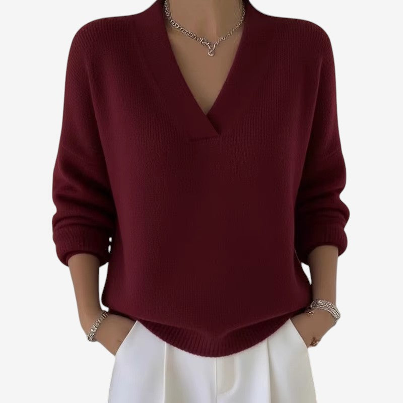 Pull donna a collo V a coste