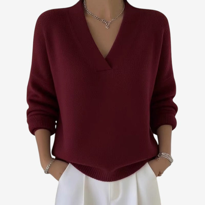 Pull donna a collo V a coste