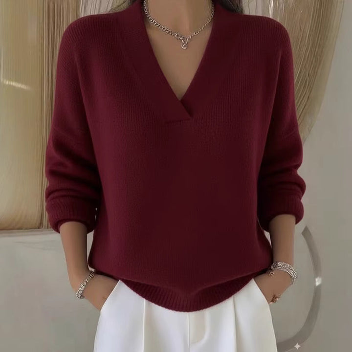 Pull donna a collo V a coste