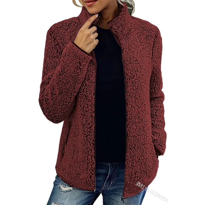 Giacca da Donna in Pile | Chiusura a Zip & Collo Alto | Autunno e Inverno