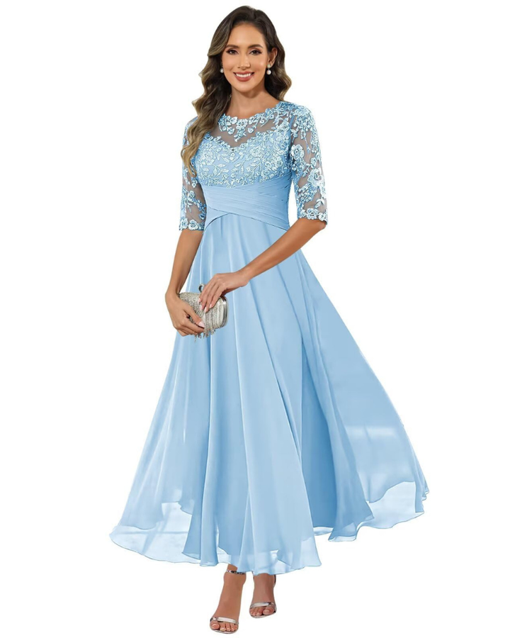 Olanthe Abito da Sera Donna – Pizzo & Mousseline, Maniche 3/4 & Taglio A-Line Elegante