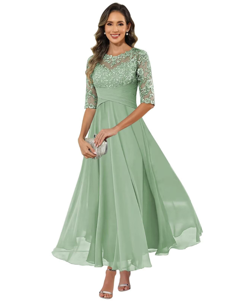 Olanthe Abito da Sera Donna – Pizzo & Mousseline, Maniche 3/4 & Taglio A-Line Elegante