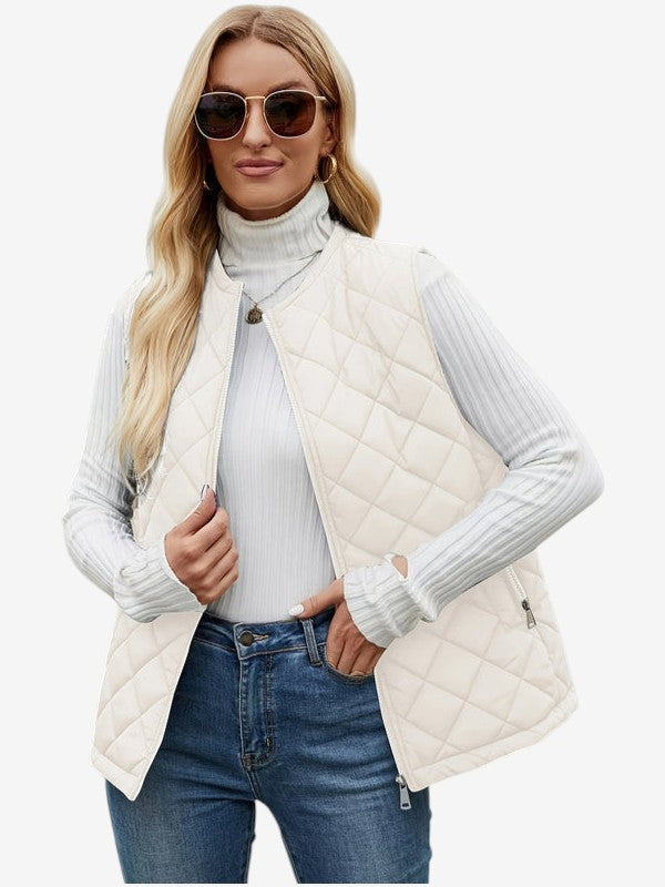 Gilet trapuntato senza maniche per donna con tasche con zip