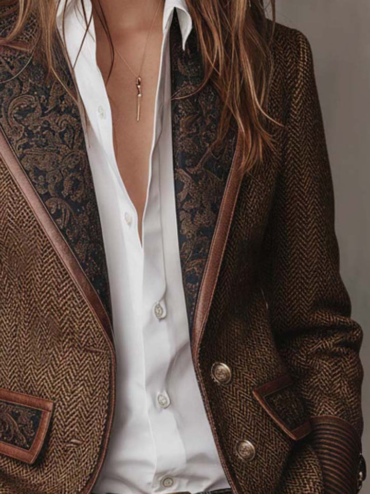 Ermelinda | Blazer in tweed spigato con pannelli stampati