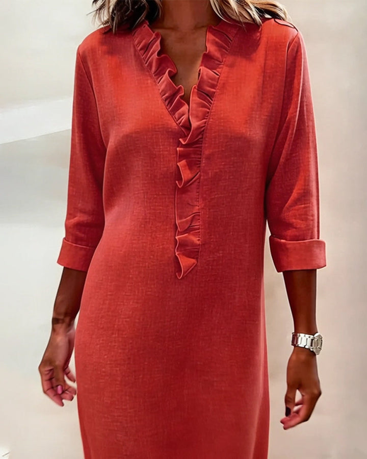 Dorelle - Abito a Righe in Lino e Cotone con Volant