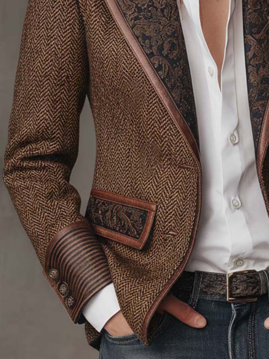 Ermelinda | Blazer in tweed spigato con pannelli stampati
