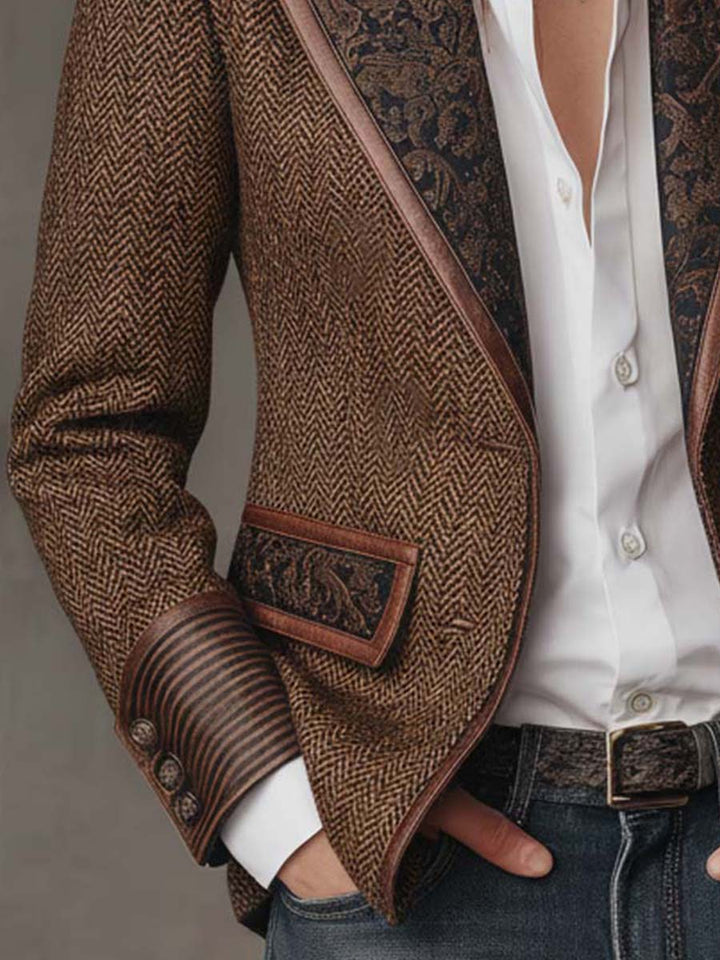 Ermelinda | Blazer in tweed spigato con pannelli stampati
