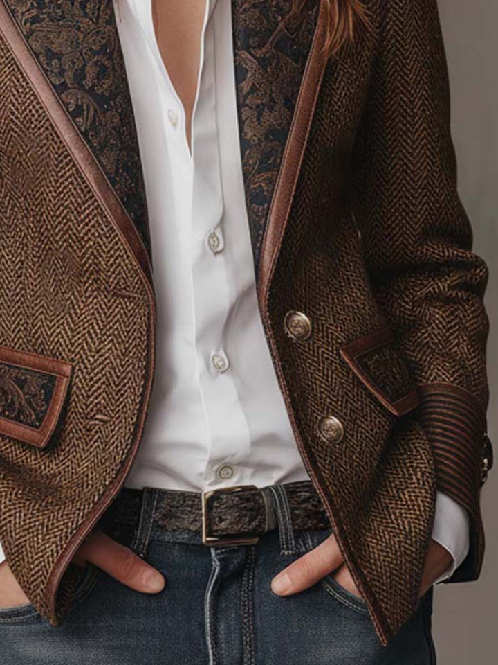Ermelinda | Blazer in tweed spigato con pannelli stampati