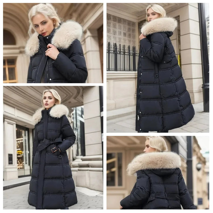 Parka invernale di design con cappuccio in pelliccia
