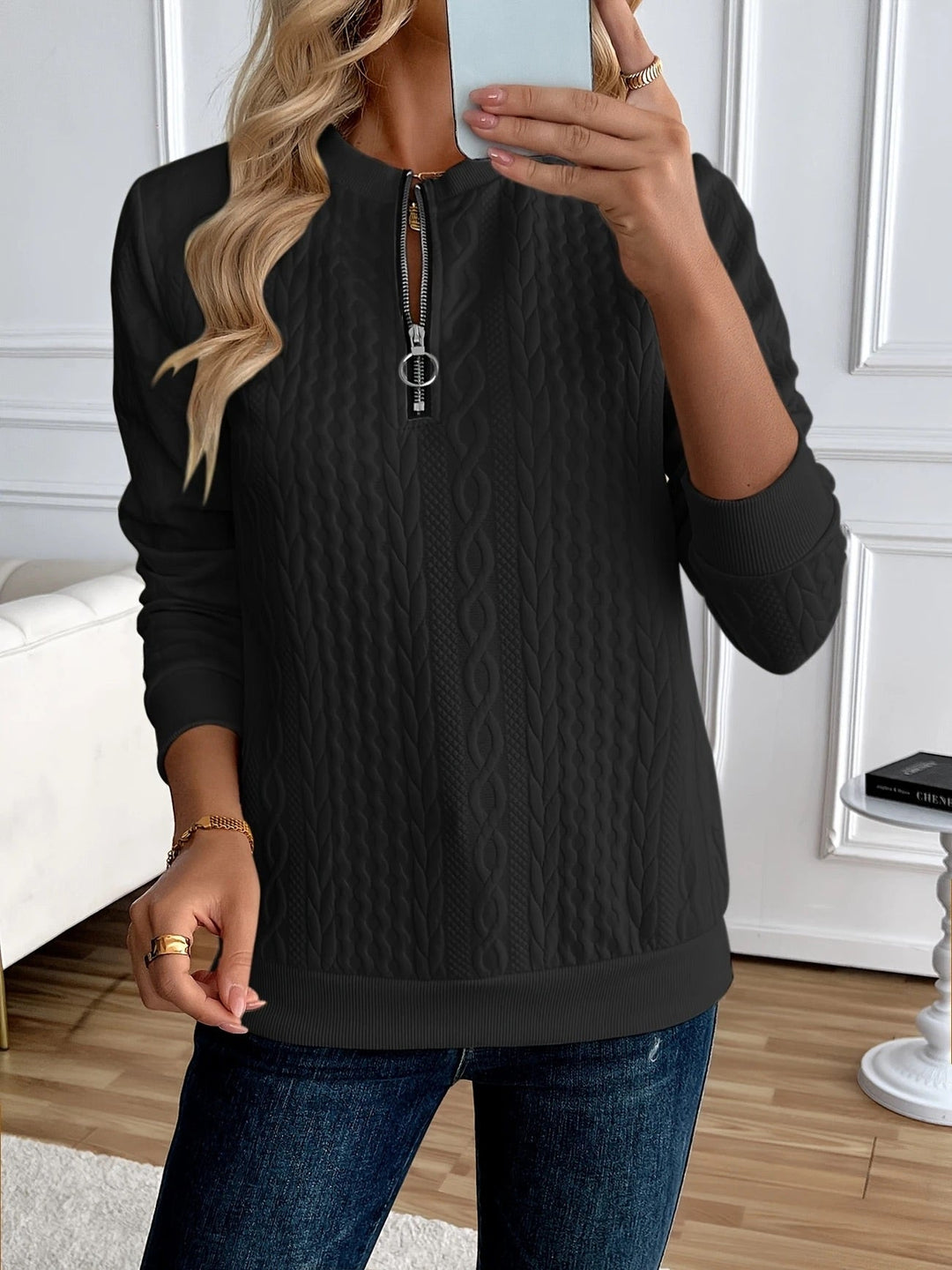 SWEAT TEXTURATO CON ZIP PER DONNE