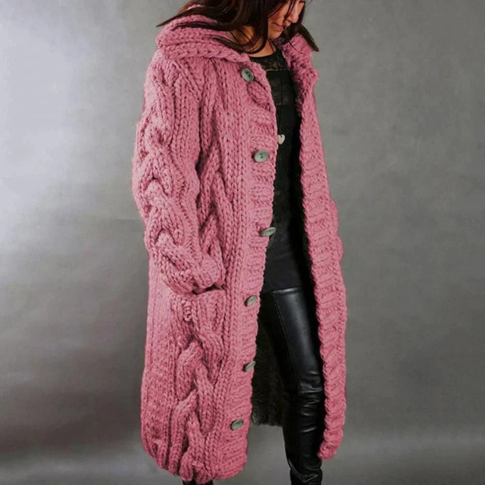 Cardigan con Bottoni in Maglia a Treccia Oversize da Donna