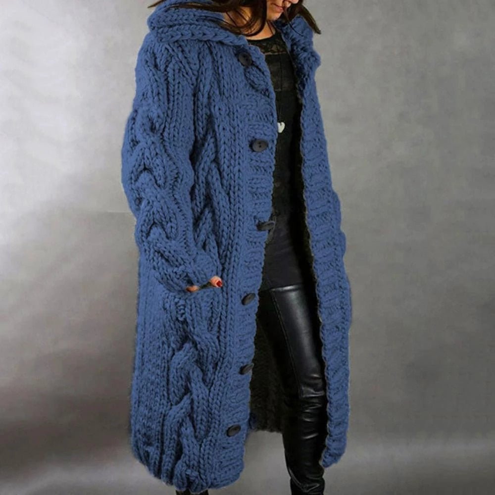 Cardigan con Bottoni in Maglia a Treccia Oversize da Donna