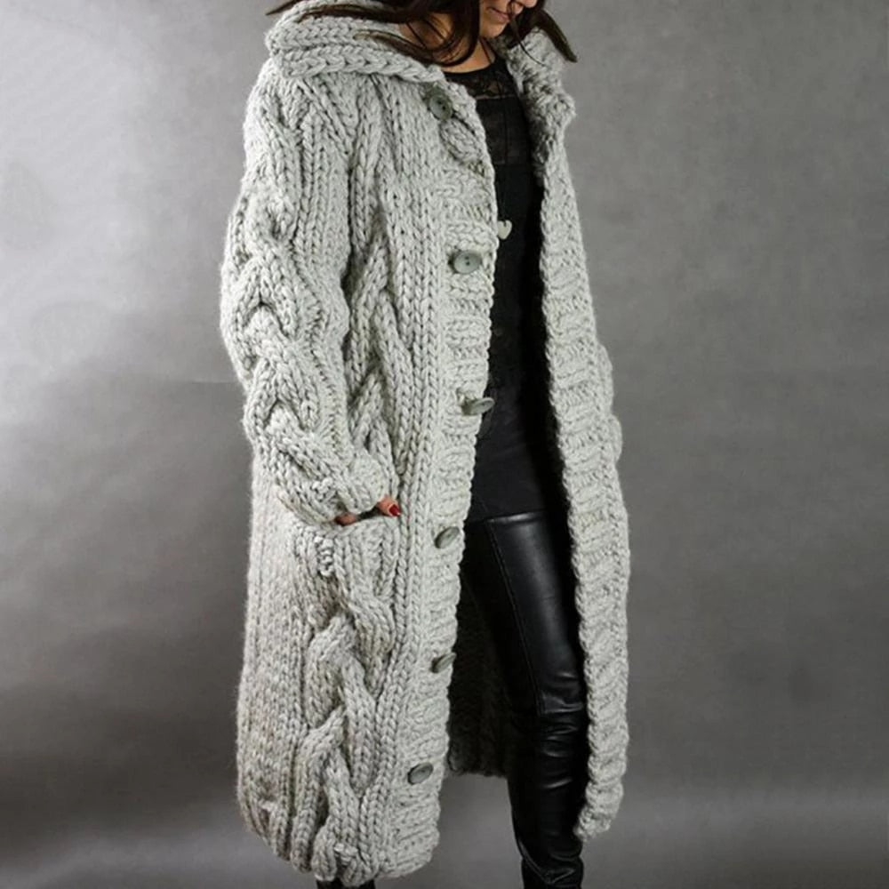 Cardigan con Bottoni in Maglia a Treccia Oversize da Donna