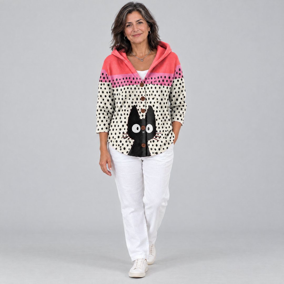 Cardigan Confortevole con Cappuccio in Maglia