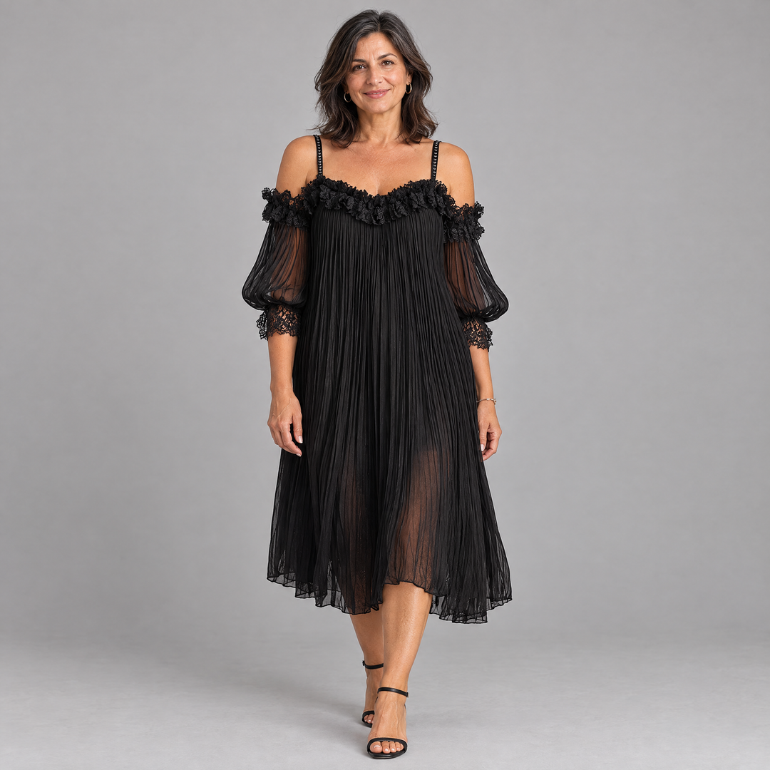 Vittoria | Abito Mini Chiffon Nero con Spalle Scoperte