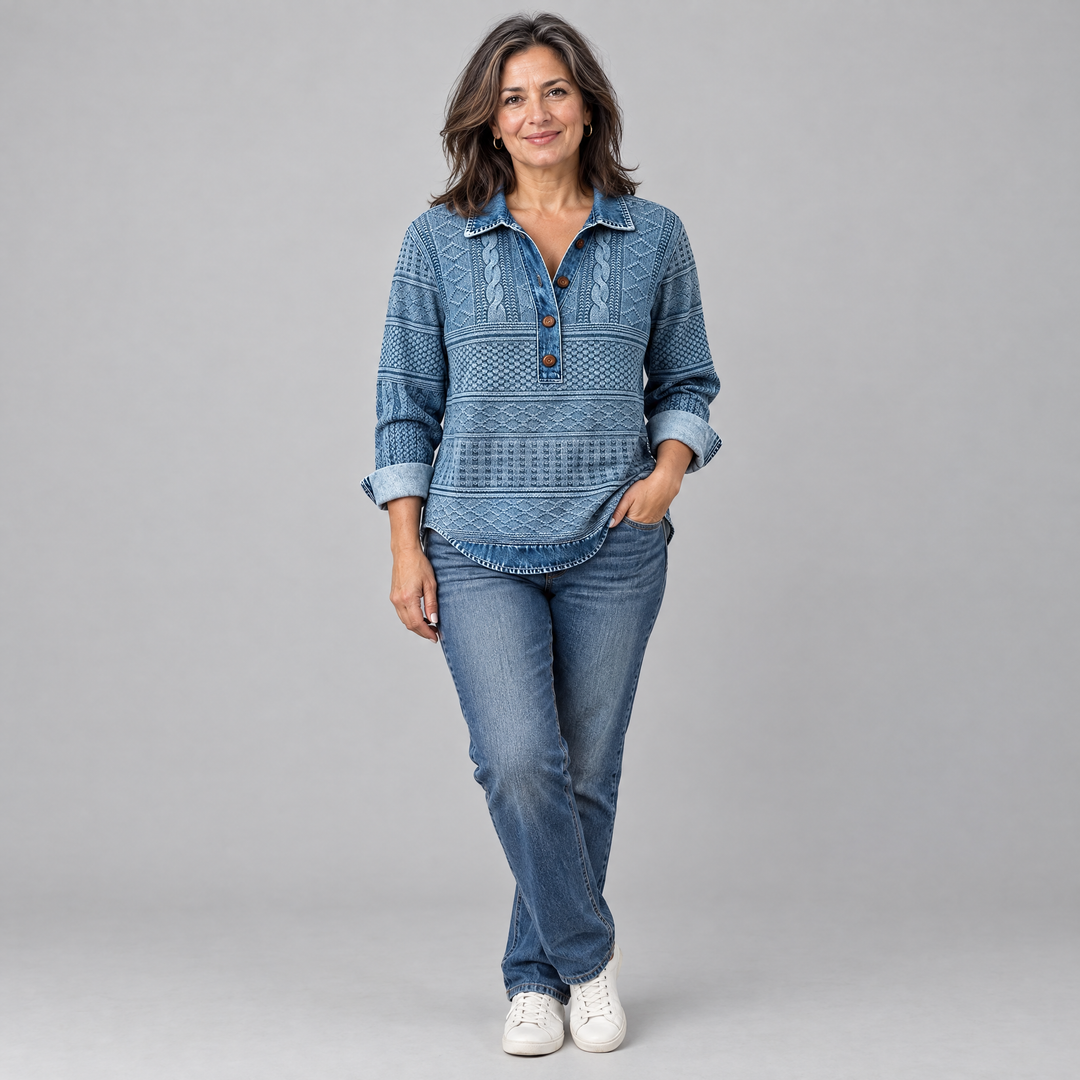 Dolores | Felpa alla Moda con Collo e Mezzo Bottone
