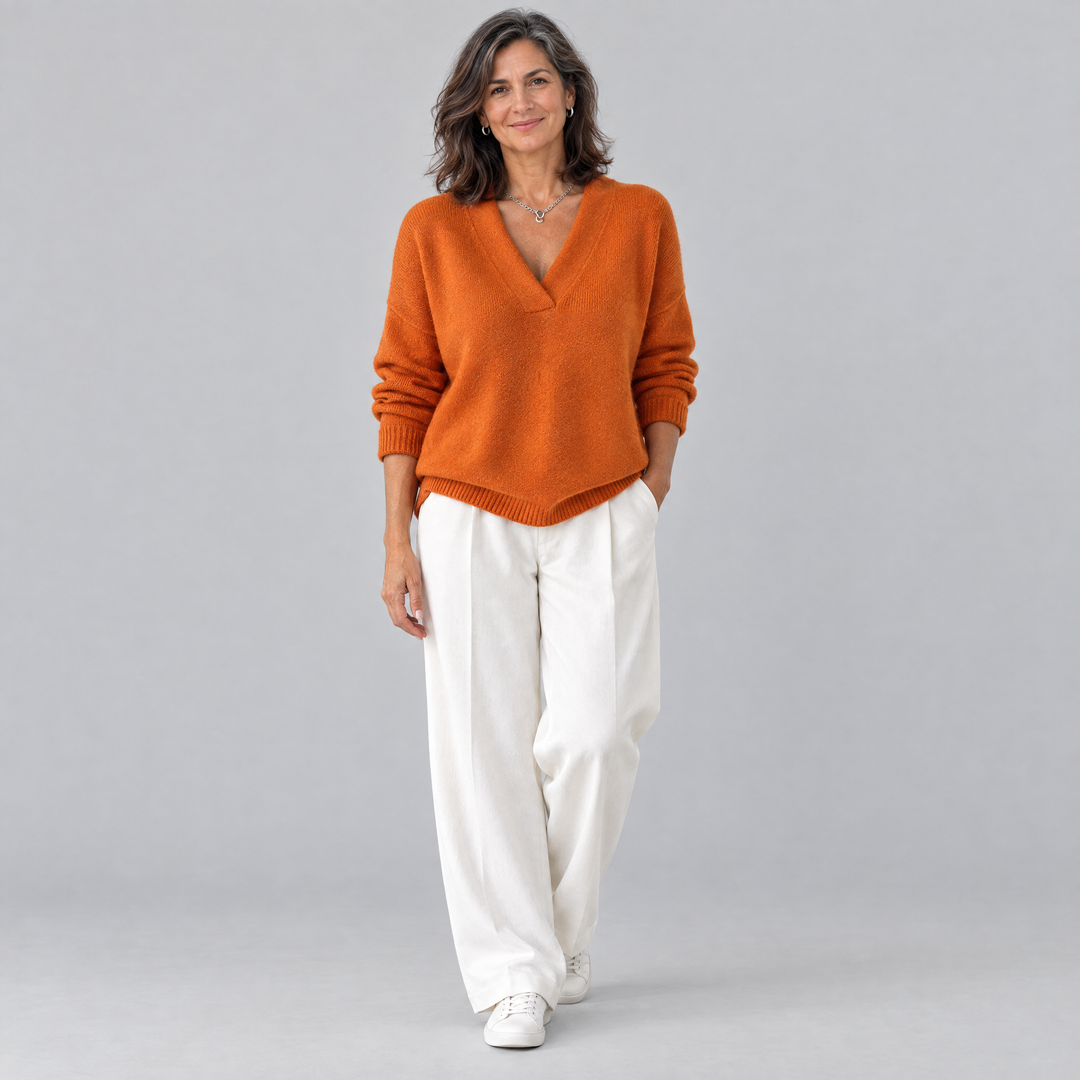 Pull donna a collo V a coste