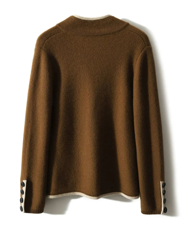 Cardigan donna con bottoni, tasche e rifiniture a contrasto