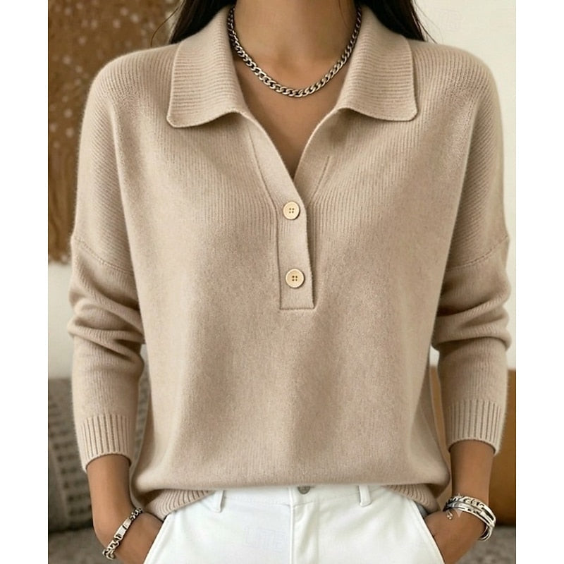 Pullover donna con bottoni e colletto - Chic e confortevole