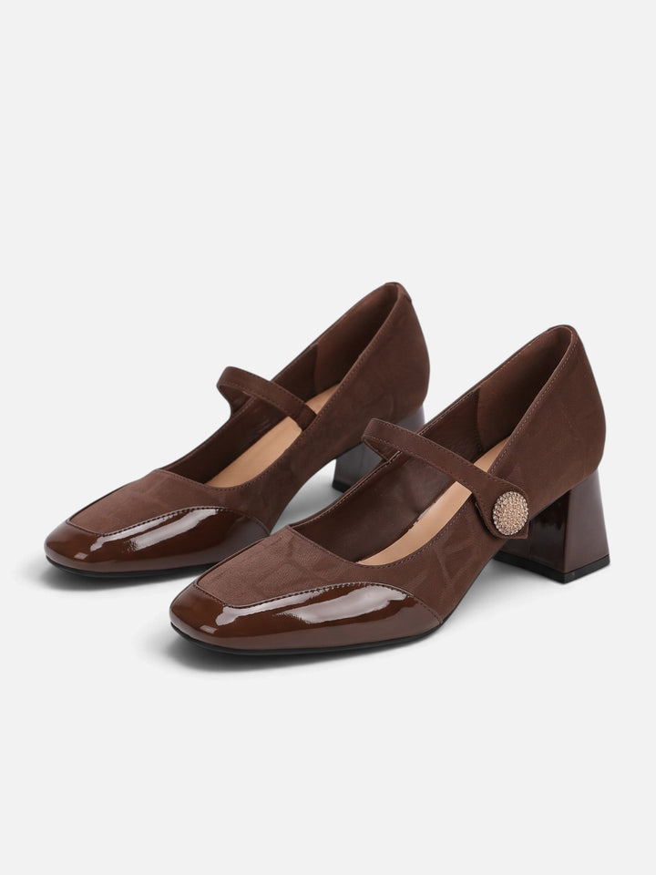 Babies con Tacco Donna Suedine Jacquard Punta Verniciata