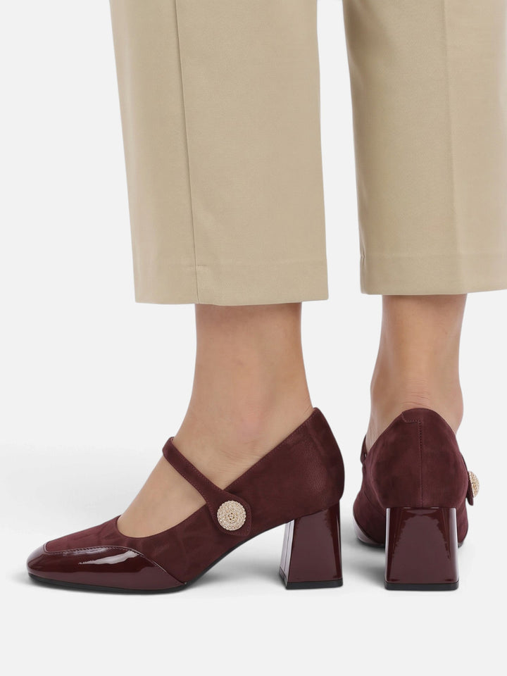 Babies con Tacco Donna Suedine Jacquard Punta Verniciata
