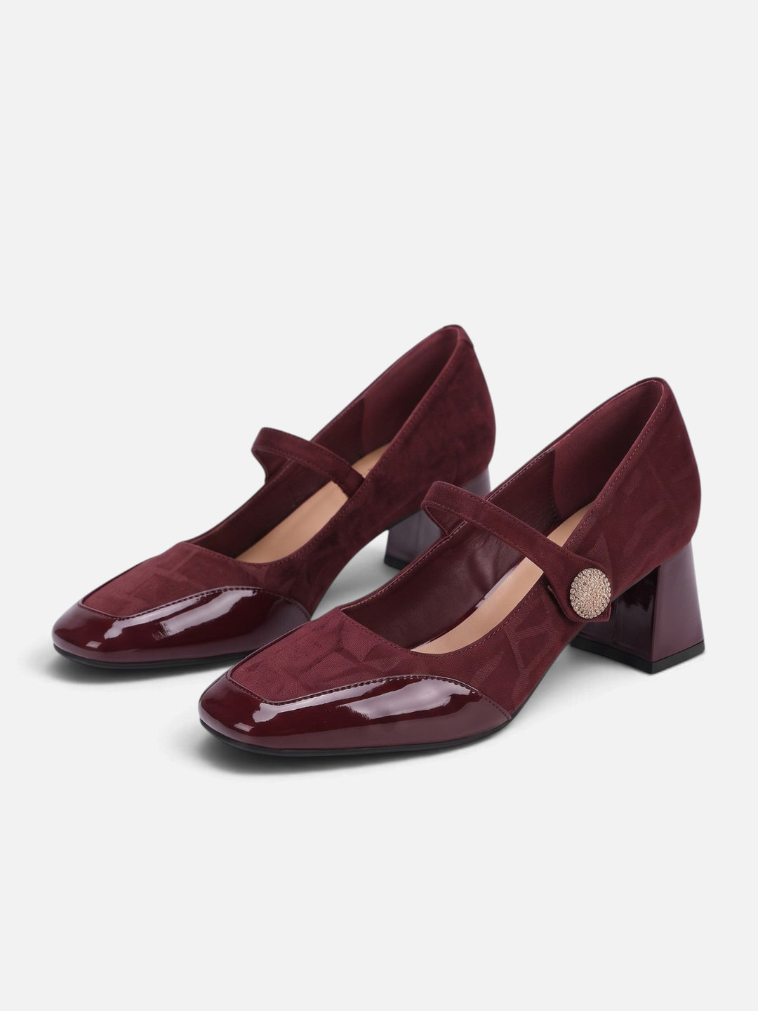 Babies con Tacco Donna Suedine Jacquard Punta Verniciata