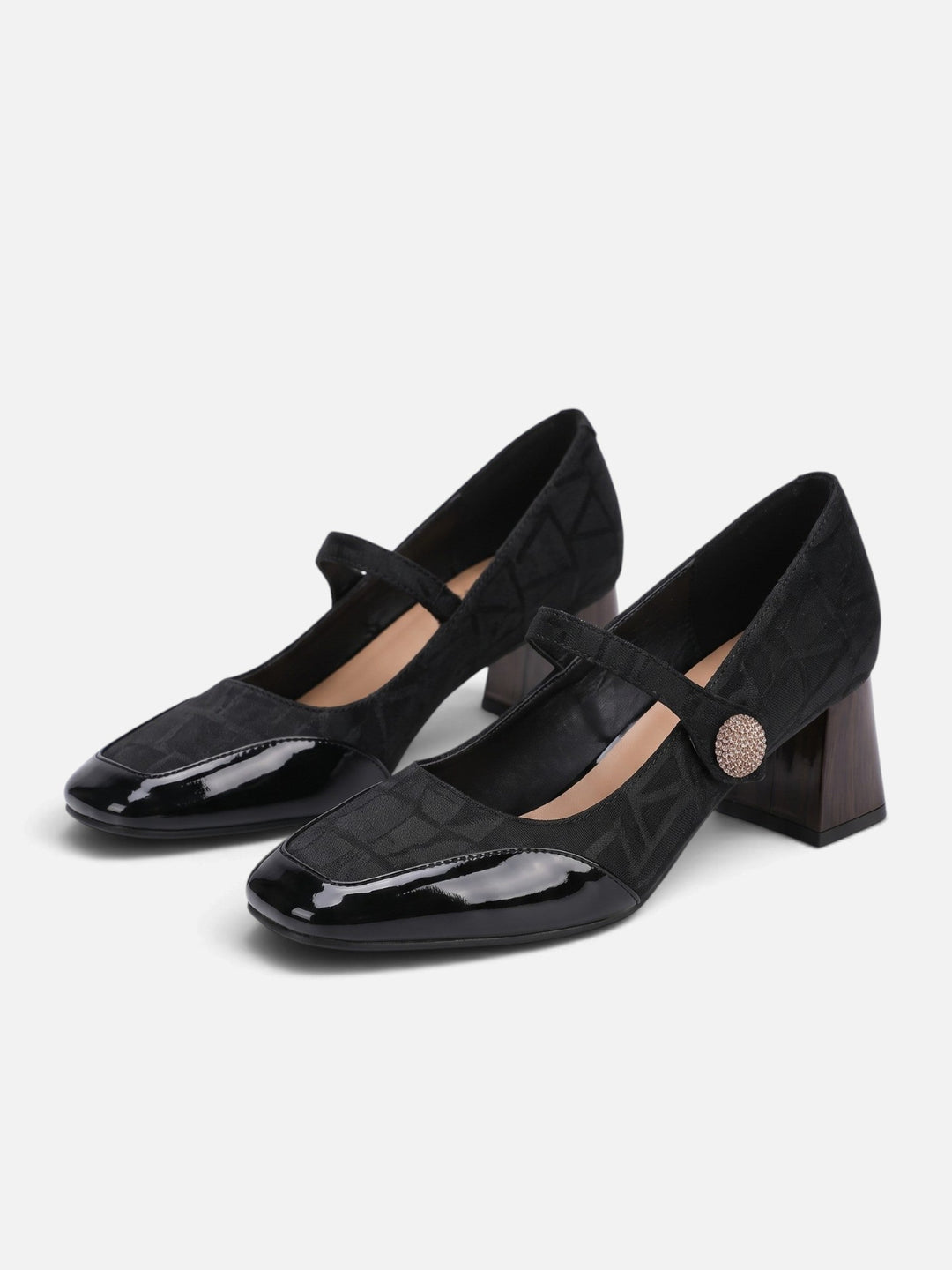 Babies con Tacco Donna Suedine Jacquard Punta Verniciata