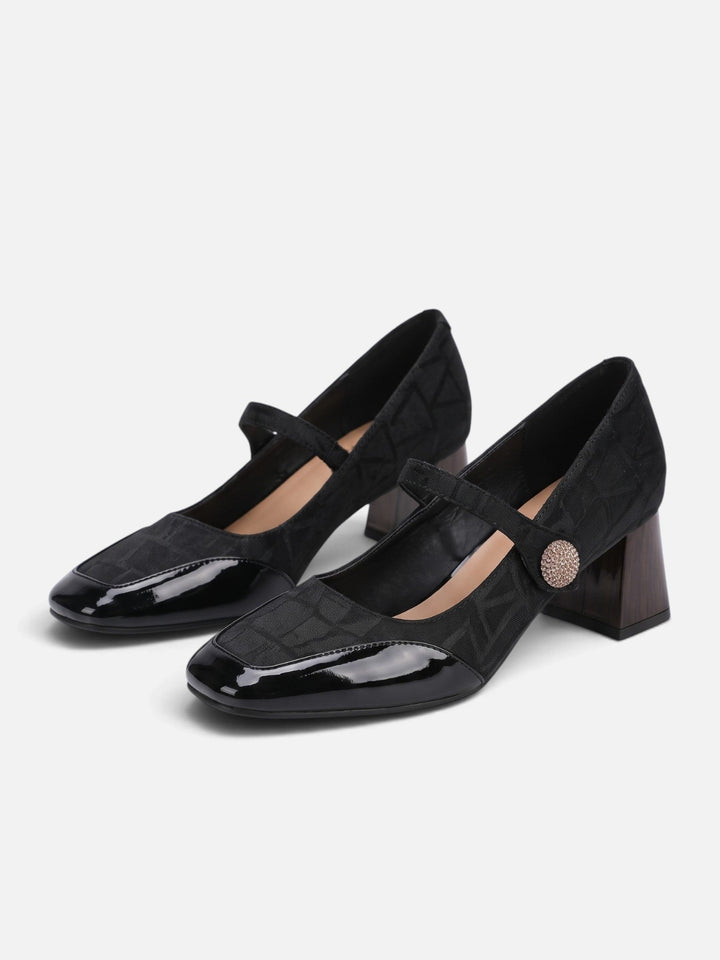 Babies con Tacco Donna Suedine Jacquard Punta Verniciata
