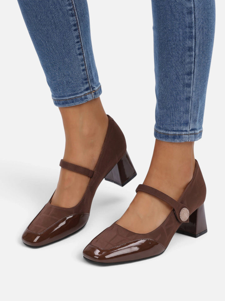 Babies con Tacco Donna Suedine Jacquard Punta Verniciata