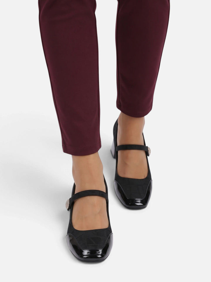 Babies con Tacco Donna Suedine Jacquard Punta Verniciata