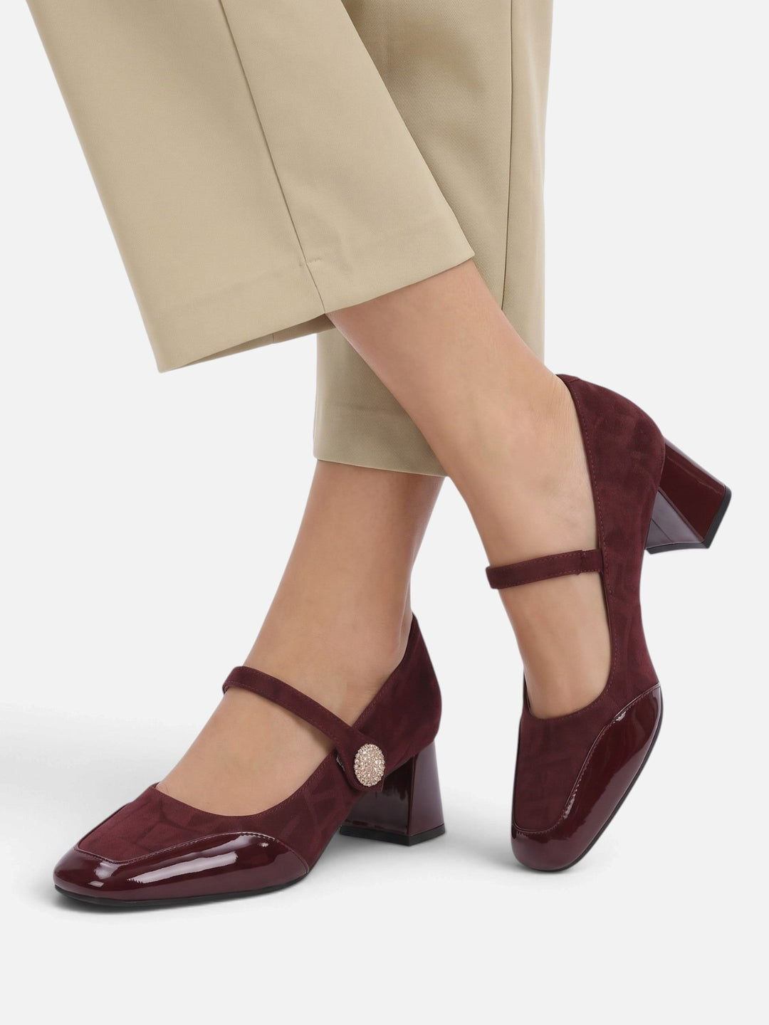 Babies con Tacco Donna Suedine Jacquard Punta Verniciata
