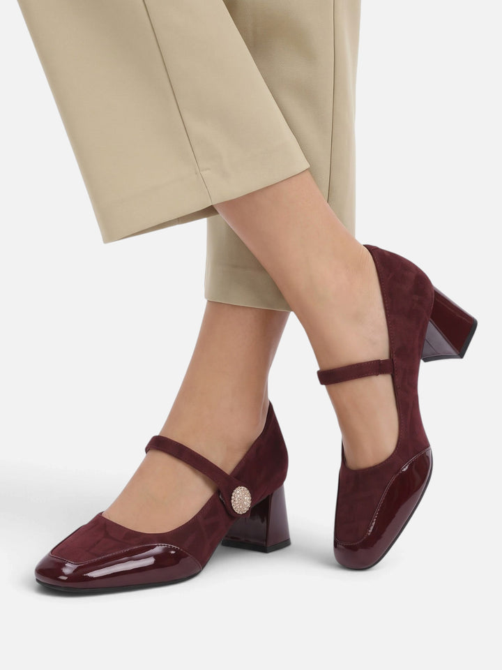 Babies con Tacco Donna Suedine Jacquard Punta Verniciata