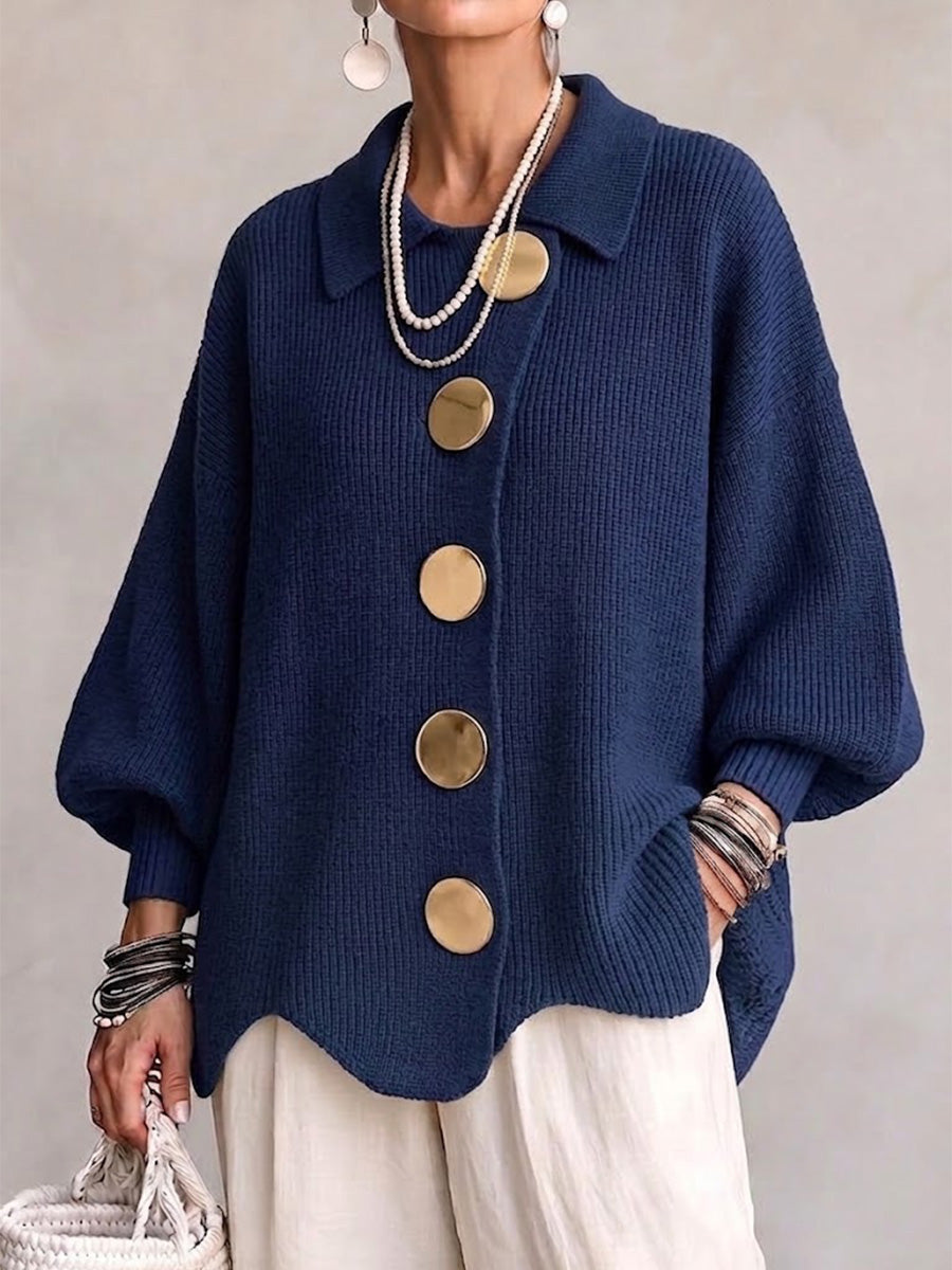 Isadora | Cardigan Oversize con Collo e Grandi Bottoni Metallici