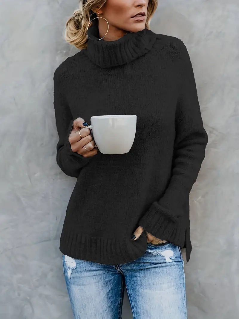 Pull col roulé donna oversize con fessure laterali
