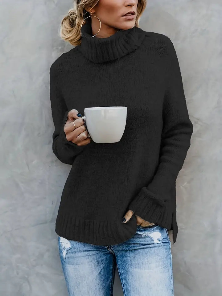Pull col roulé donna oversize con fessure laterali