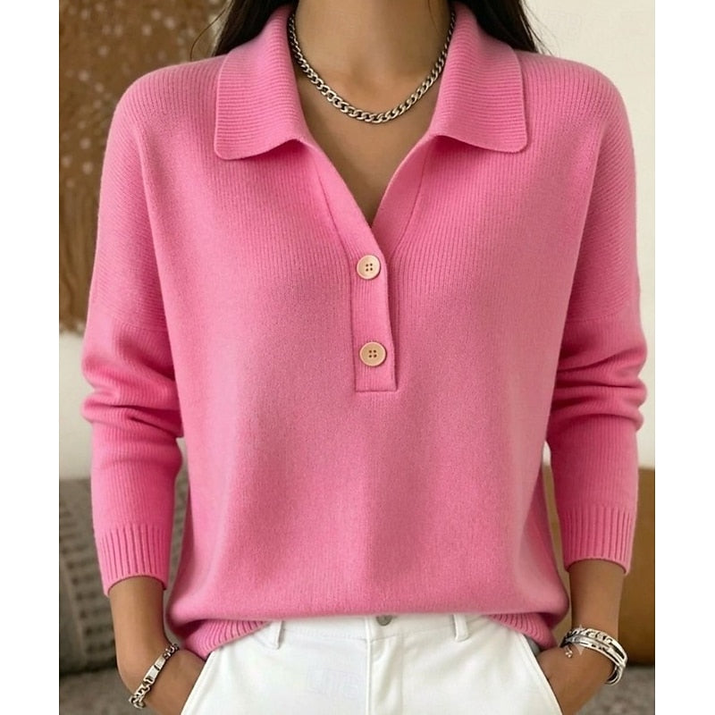 Pullover donna con bottoni e colletto - Chic e confortevole