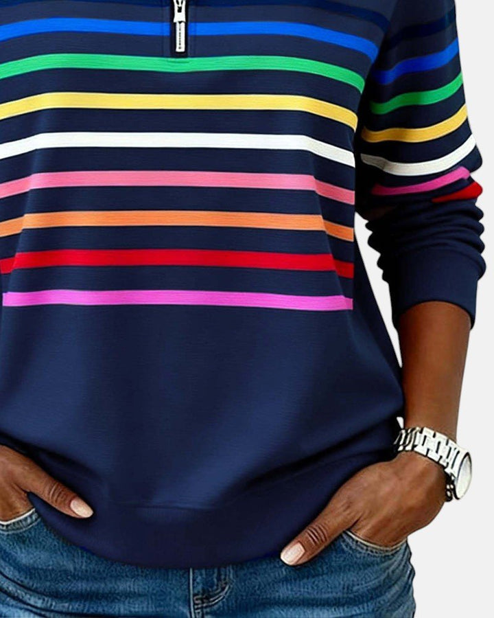 BELLUCCI MILANO | FELPA CON COLLO ZIP QUARTO DI LUNGHEZZA A RIGHE PER DONNE