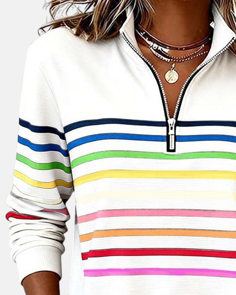 BELLUCCI MILANO | FELPA CON COLLO ZIP QUARTO DI LUNGHEZZA A RIGHE PER DONNE