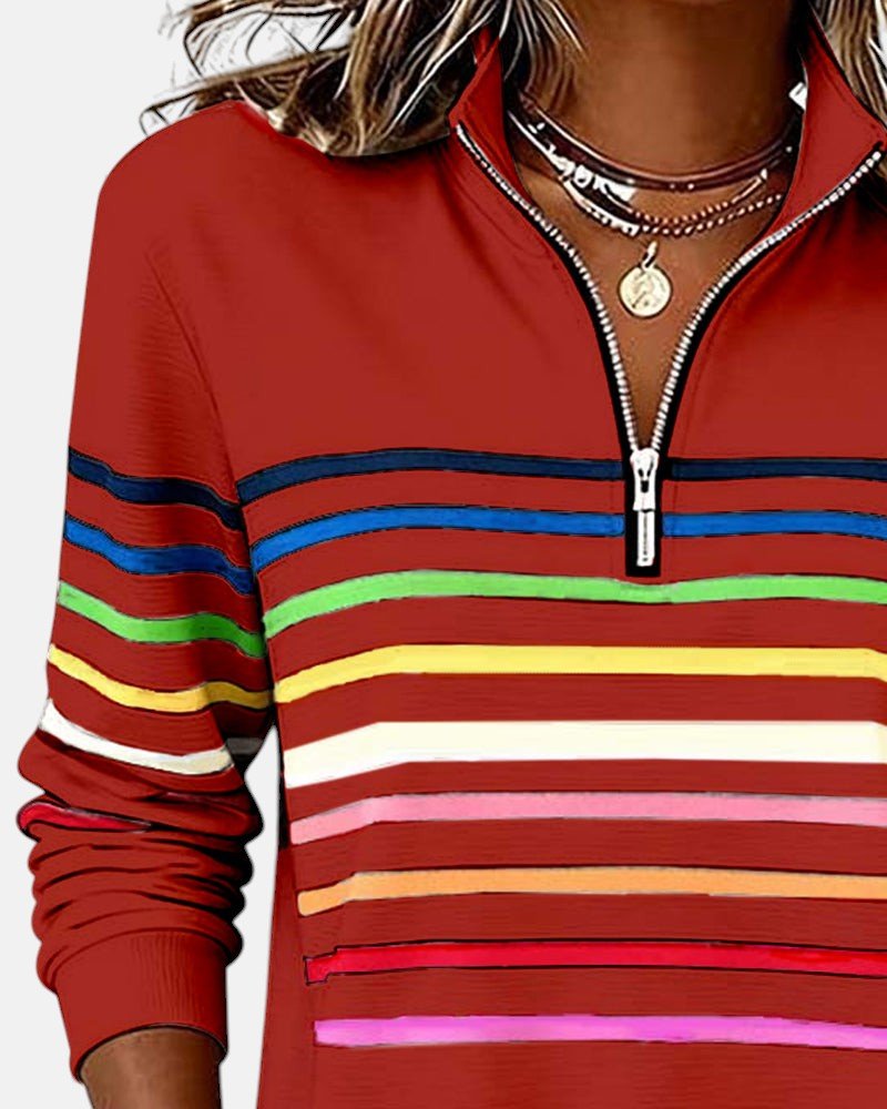 BELLUCCI MILANO | FELPA CON COLLO ZIP QUARTO DI LUNGHEZZA A RIGHE PER DONNE