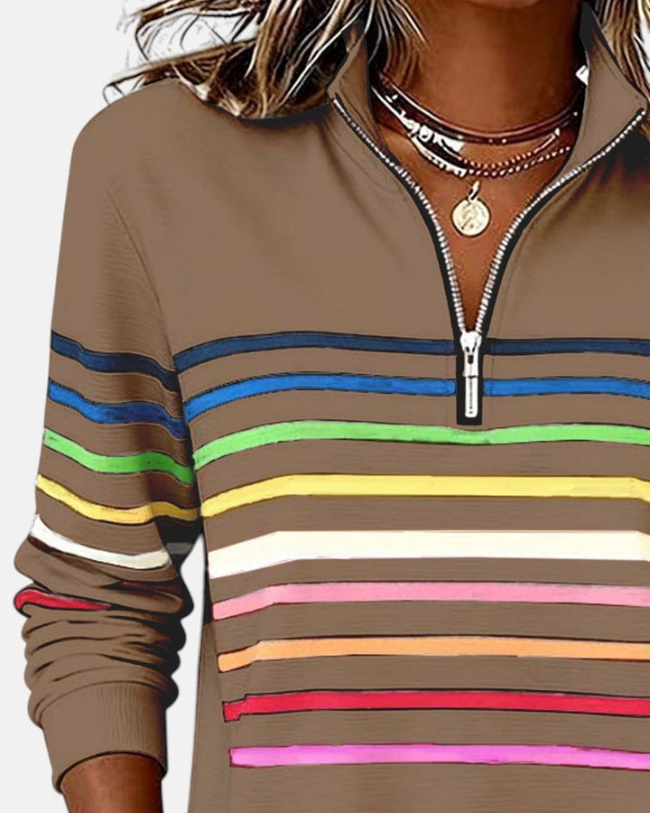 BELLUCCI MILANO | FELPA CON COLLO ZIP QUARTO DI LUNGHEZZA A RIGHE PER DONNE